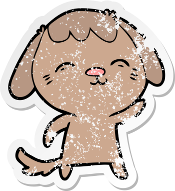 Bir insan tarafından çizilmiş mutlu çizgi film köpeğinin sıkıntılı çıkartması.