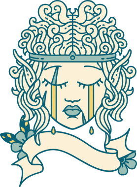 Retro Dövme Tarzı Ağlayan Elf Barbar karakter yüzü Bir insan tarafından çizilmiş