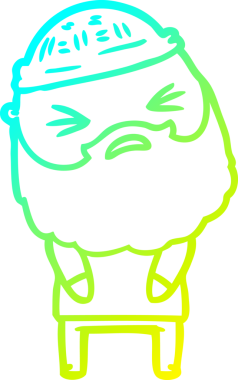 Bir insan tarafından çizilmiş sakallı bir çizgi film karakteri.