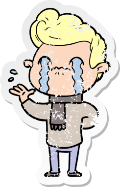 Bir insan tarafından çizilmiş ağlayan bir karikatürcünün sıkıntılı çıkartması.