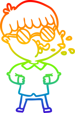 Bir insan tarafından çizilmiş gözlük takan çizgi film çocuğu çizimi.