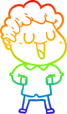 Gökkuşağı gradyan çizgisi bir insan tarafından çizilmiş gülen bir karikatür adamın çizimi