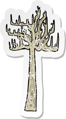 Bir insan tarafından çizilmiş eski çıplak ağaç karikatürünün geriletilmiş yapıştırması.