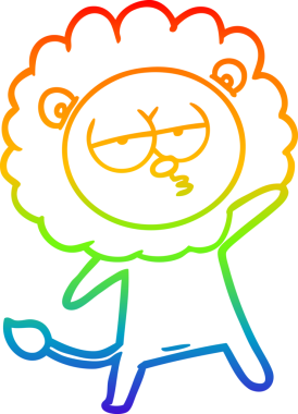 Gökkuşağı gradyan çizgi çizimi bir insan tarafından çizilmiş yorgun bir aslan