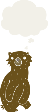 Düşünce baloncuğu olan çizgi film ayısı insan tarafından çizilmiş.