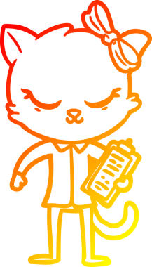 Bir insan tarafından çizilmiş sevimli bir iş kedisinin sıcak çizgi çizimi.