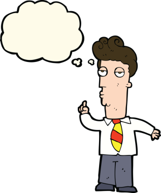 Bir insan tarafından çizilmiş düşünce baloncuğuyla soru soran sıkıcı bir çizgi film.