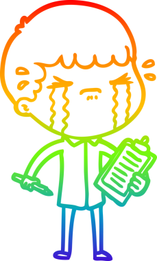 Gökkuşağı gradyan çizimi bir insan tarafından çizilmiş ağlayan bir karikatür adamı çiziyor.