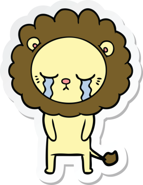 Bir insan tarafından çizilmiş ağlayan çizgi film aslanının çıkartması.