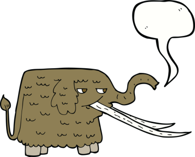 Bir insan tarafından çizilmiş konuşma baloncuklu mamut çizgi filmi.