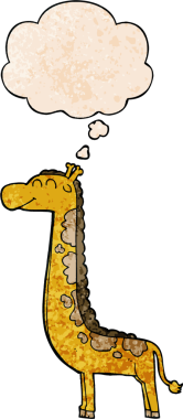 bir insan tarafından çizilmiş grunge desenli düşünce baloncuğu olan çizgi film zürafası