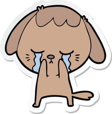 Bir insan tarafından çizilmiş şirin, ağlayan bir köpek yavrusunun çıkartması.