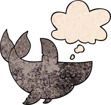 Düşünce baloncuğu olan çizgi film köpekbalığı bir insan tarafından çizilmiş.