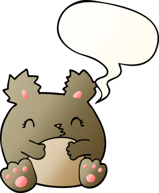 Bir insan tarafından çizilmiş yumuşak eğimli konuşma baloncuklu çizgi film ayısı.