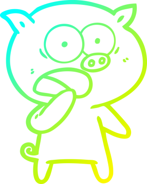 Şok olmuş bir domuz çizgi filminin insan tarafından çizilmiş soğuk gradyan çizgisi