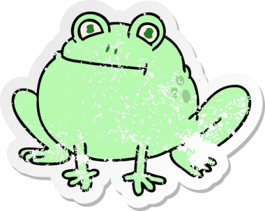 Bir insan tarafından çizilmiş garip bir el çizimi karikatür kurbağasının sıkıntılı çıkartması