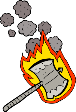 Bir insan tarafından çizilmiş yanan balta.