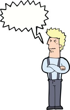 Bir insan tarafından çizilmiş konuşma baloncuğuyla rahatsız bir adam.