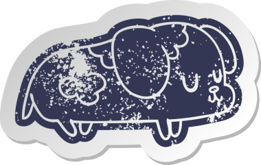 Bir insan tarafından çizilmiş sevimli bir köpeğin eski çizgi film etiketi kawaii