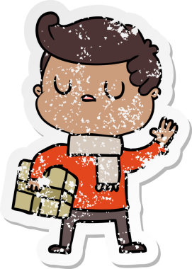 Bir insan tarafından çizilmiş, sıkıntılı bir karikatür çıkartması.