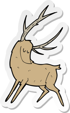 Bir insan tarafından çizilmiş karikatür geyiği etiketi.