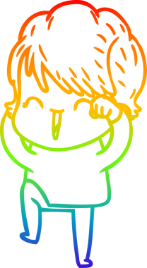 Gökkuşağı gradyan çizgi çizimi bir insan tarafından çizilmiş gülen bir kadın.