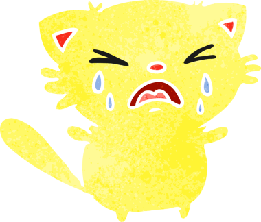 Bir insan tarafından çizilmiş ağlayan sevimli kawai kedisinin serbest çizimi.