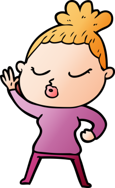 Bir insan tarafından çizilmiş sakin bir kadın çizgi filmi.