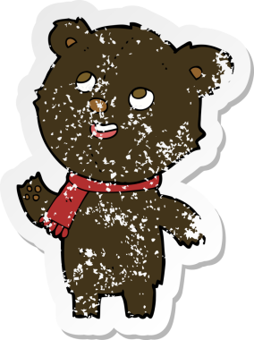 Bir insan tarafından çizilmiş eşarp takan siyah ayı çizgi filminin gerilimli yapıştırması.