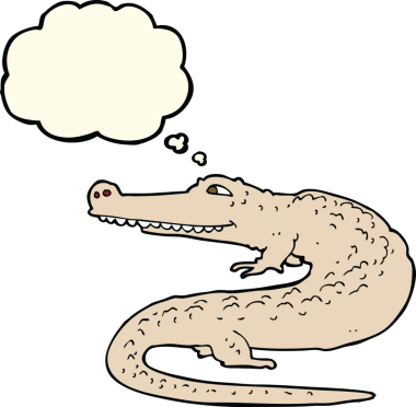 Bir insan tarafından çizilmiş düşünce baloncuklu çizgi timsah.