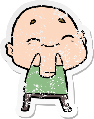 Bir insan tarafından çizilmiş mutlu kel bir adamın sıkıntılı çıkartması.