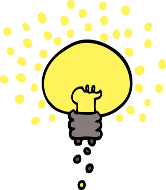 Bir insan tarafından çizilmiş el çizimi karikatür parlayan ampul.