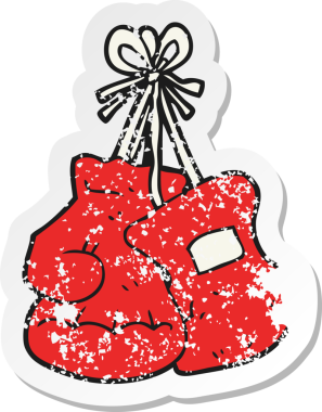 Bir insan tarafından çizilmiş bir çizgi film boks eldiveninin gerilimli yapıştırması.