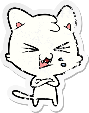 Bir insan tarafından çizilmiş bir karikatür tıslayan kedinin sıkıntılı çıkartması.