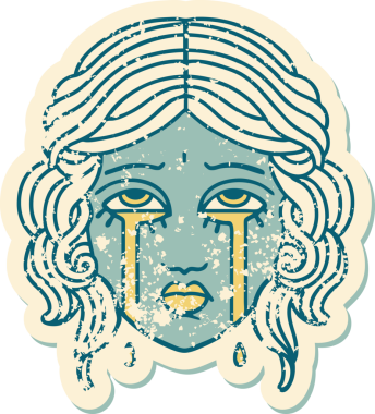 Bir insan tarafından çizilmiş ağlayan kadın yüzünün sembolik dövmeli görüntüsü.