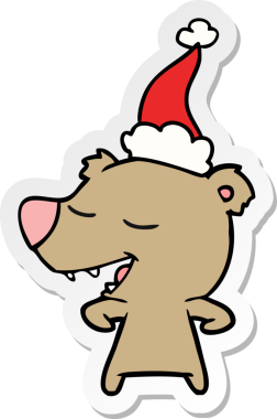 Bir insan tarafından çizilmiş Noel Baba şapkası takan bir ayının el yazısı.