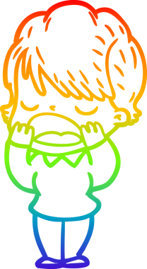 Gökkuşağı gradyan çizgi çizimi bir insan tarafından çizilmiş bir karikatür kadın