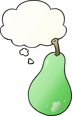 Düşünce baloncuğu olan çizgi film armudu bir insan tarafından çizilmiş.