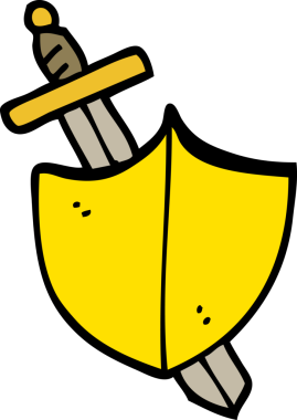 Bir insan tarafından çizilmiş karalama stili kılıç ve kalkan.