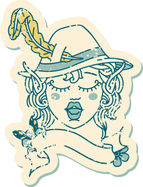 Retro Dövme Biçimi Elf karakter yüzü Bir insan tarafından çizilmiş