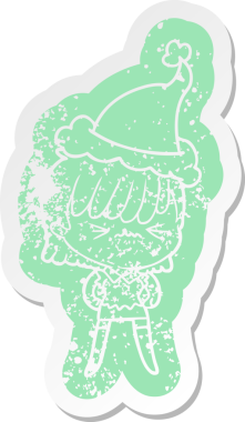 Bir insan tarafından çizilmiş Noel Baba şapkası takan bir kızın rahatsız edici bir karikatürü.