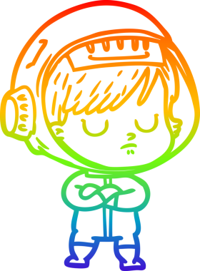 Gökkuşağı gradyan çizgi çizimi bir insan tarafından çizilmiş astronot bir kadın.