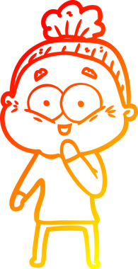 Bir insan tarafından çizilmiş mutlu, yaşlı bir kadının sıcak çizgi çizimi.