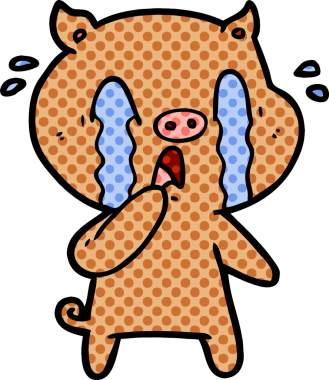 Bir insan tarafından çizilmiş ağlayan domuz çizgi filmi.