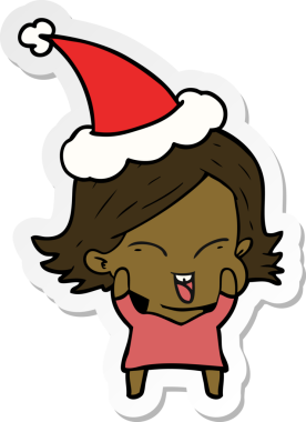 Bir insan tarafından çizilmiş Noel Baba şapkası giyen bir kızın mutlu el çizimi karikatürü.