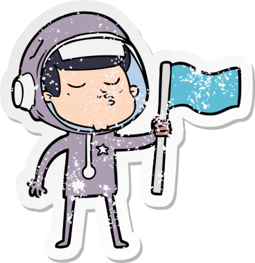 Bir insan tarafından çizilmiş kendine güvenen astronot bayrağının sıkıntılı çıkartması