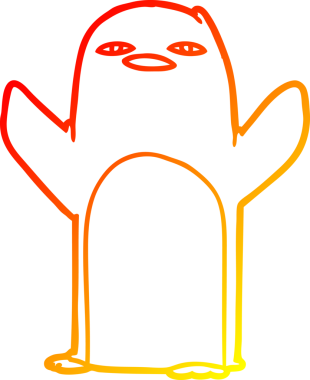 Bir insan tarafından çizilen karikatür pengueninin sıcak çizgi çizimi