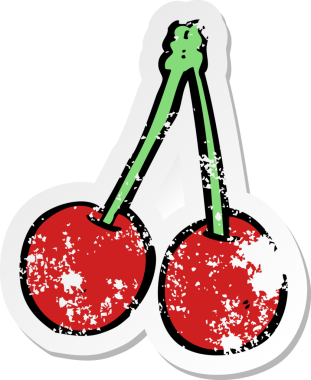 Bir insan tarafından çizilmiş vişne karikatürünün gerilimli retro yapıştırması