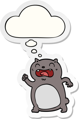 Düşünce baloncuklu çizgi film kedisi insan tarafından çizilmiş bir çıkartma.