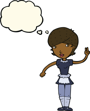 Çizgi film garsonu bir insan tarafından çizilmiş düşünce balonuyla sipariş alıyor.